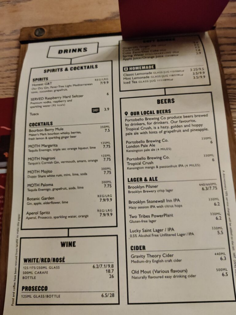 Carta de la hamburguesería Honest Burger.