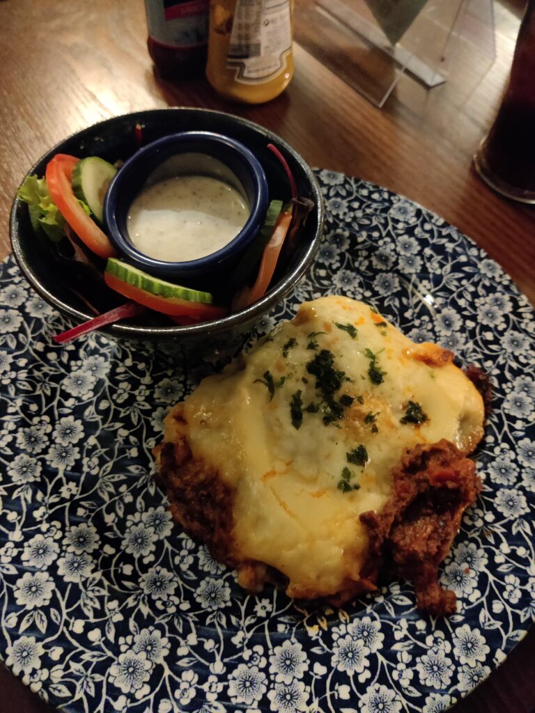 Plato típico en el Restaurante Wetherspoons.