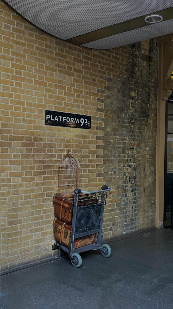 Luggage cart at Platform 9 3/4 evokes a magical journey in King's Cross.